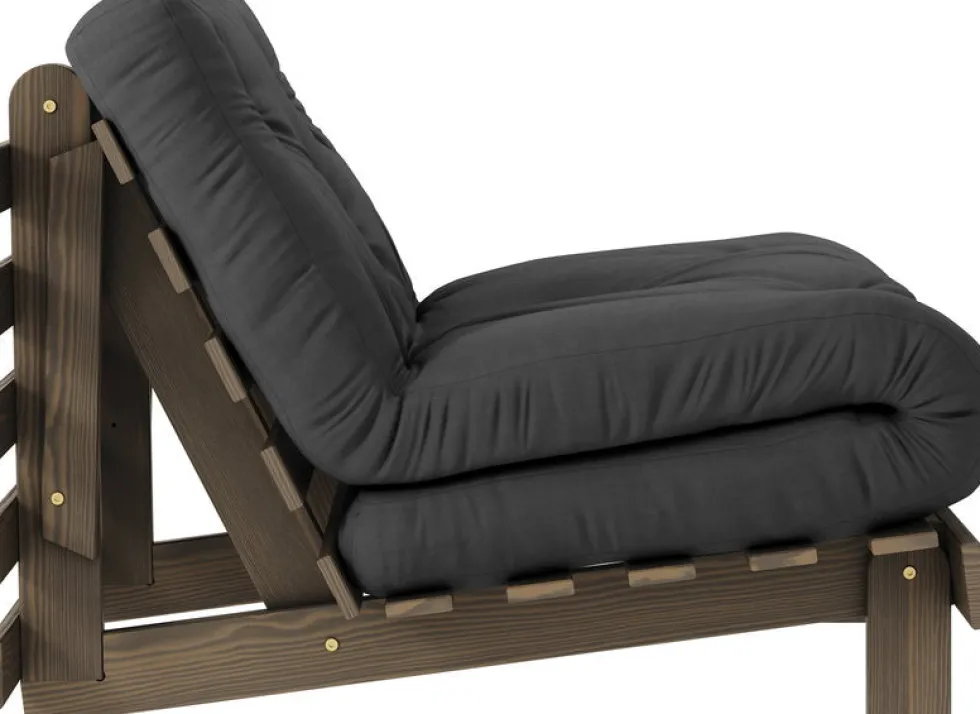 Canapé-lit en pin carob brown et tissu gris foncé 90 x 200 cm Roots - Karup Design