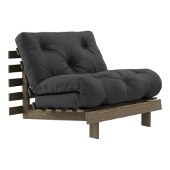 Canapé-lit en pin carob brown et tissu gris foncé 90 x 200 cm Roots - Karup Design
