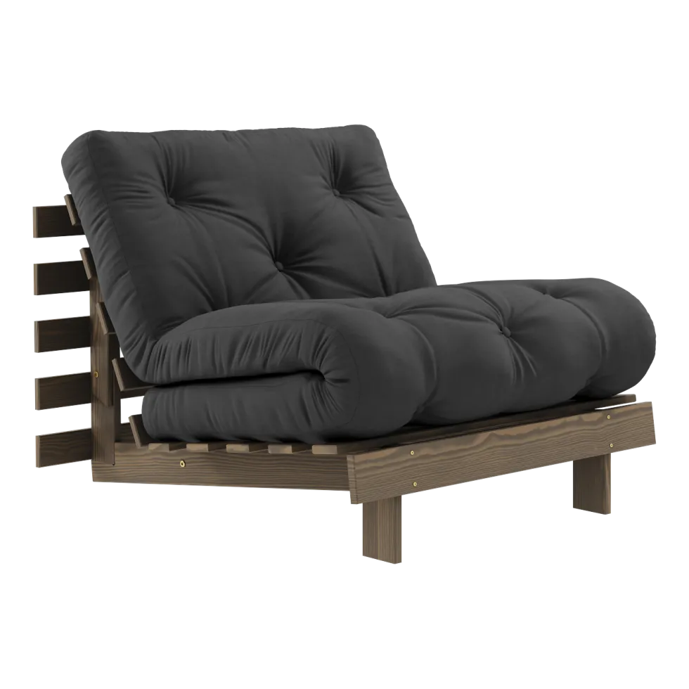 Canapé-lit en pin carob brown et tissu gris foncé 90 x 200 cm Roots - Karup Design
