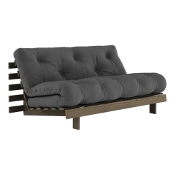Canapé-lit en pin carob brown et tissu gris foncé 160 x 200 cm Roots - Karup Design