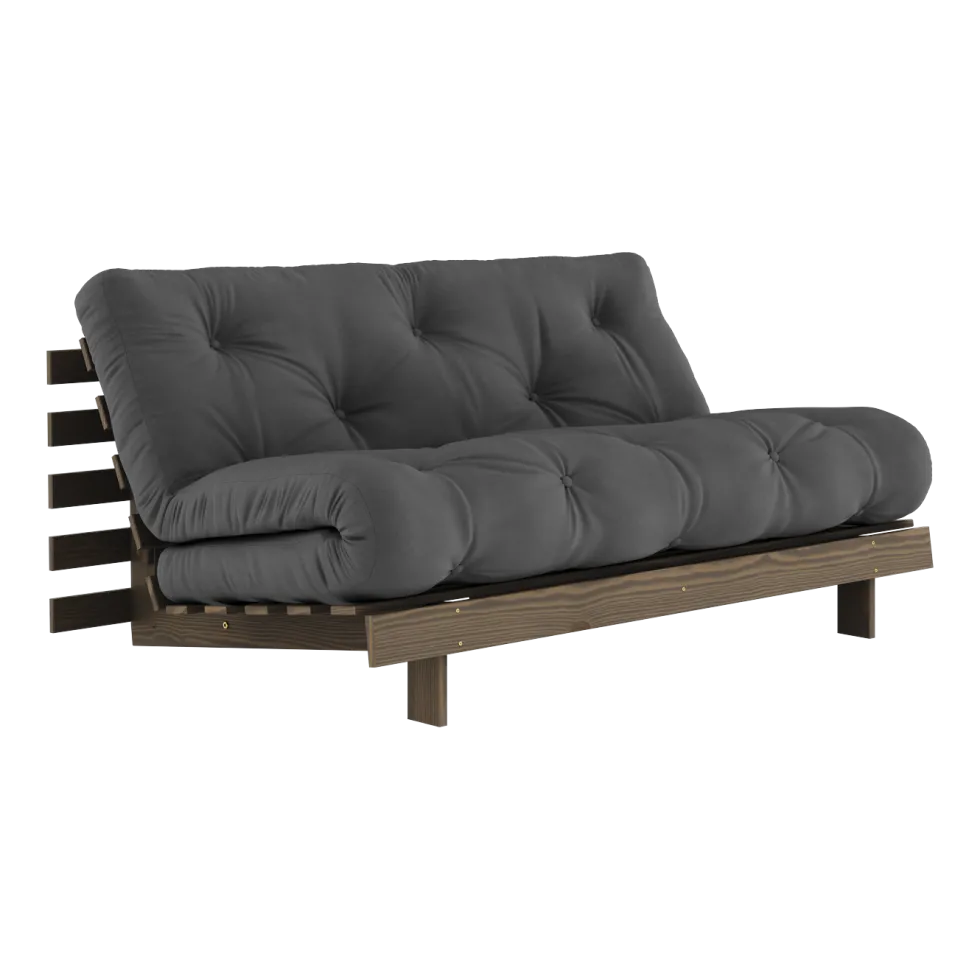 Canapé-lit en pin carob brown et tissu gris foncé 160 x 200 cm Roots - Karup Design
