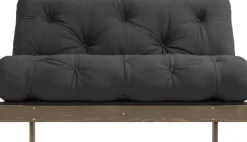 Canapé-lit en pin carob brown et tissu gris foncé 140 x 200 cm Roots - Karup Design