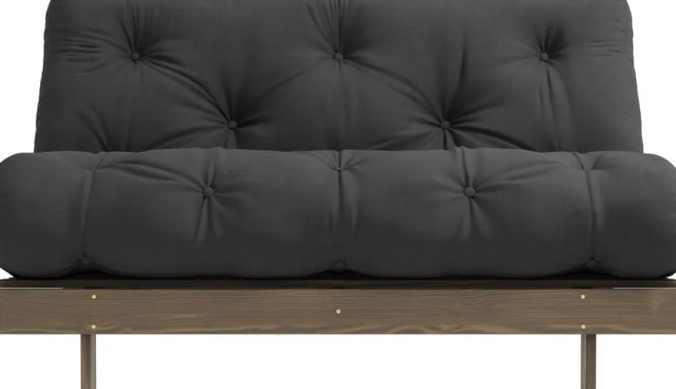 Canapé-lit en pin carob brown et tissu gris foncé 140 x 200 cm Roots - Karup Design