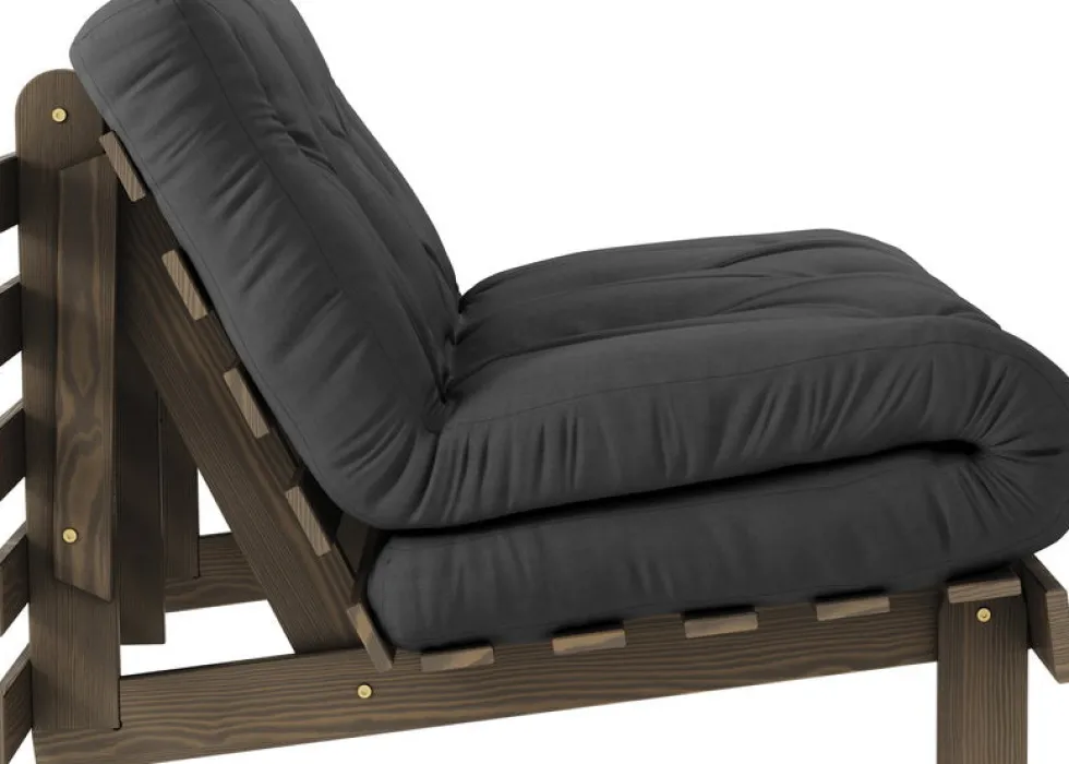 Canapé-lit en pin carob brown et tissu gris foncé 140 x 200 cm Roots - Karup Design