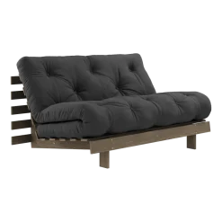 Canapé-lit en pin carob brown et tissu gris foncé 140 x 200 cm Roots - Karup Design