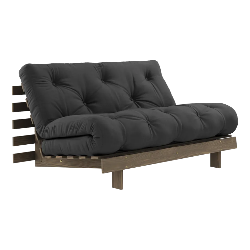 Canapé-lit en pin carob brown et tissu gris foncé 140 x 200 cm Roots - Karup Design