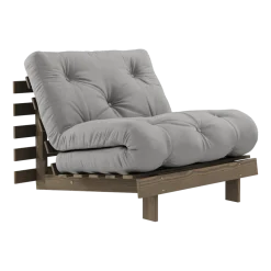 Canapé-lit en pin carob brown et tissu gris 90 x 200 cm Roots - Karup Design