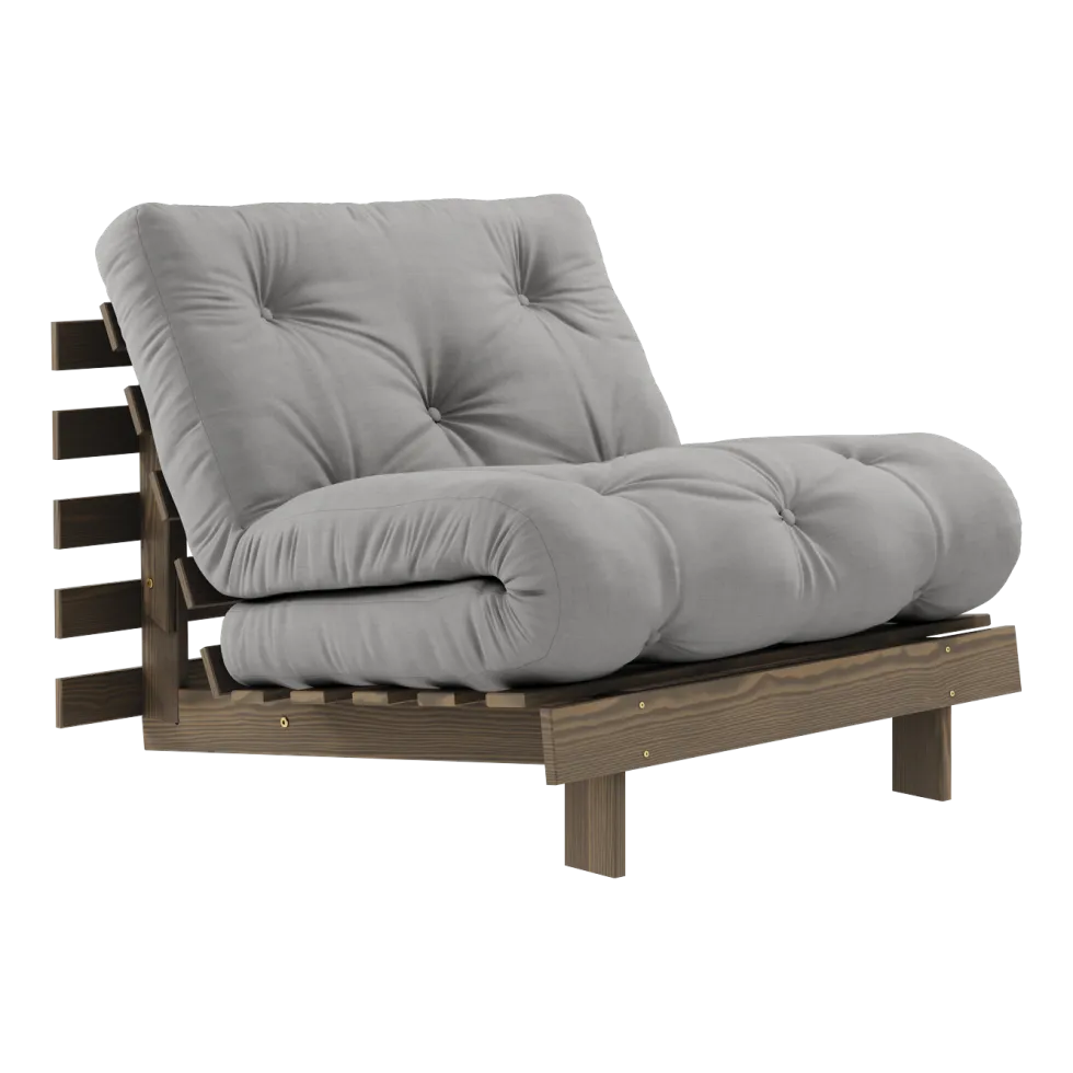 Canapé-lit en pin carob brown et tissu gris 90 x 200 cm Roots - Karup Design