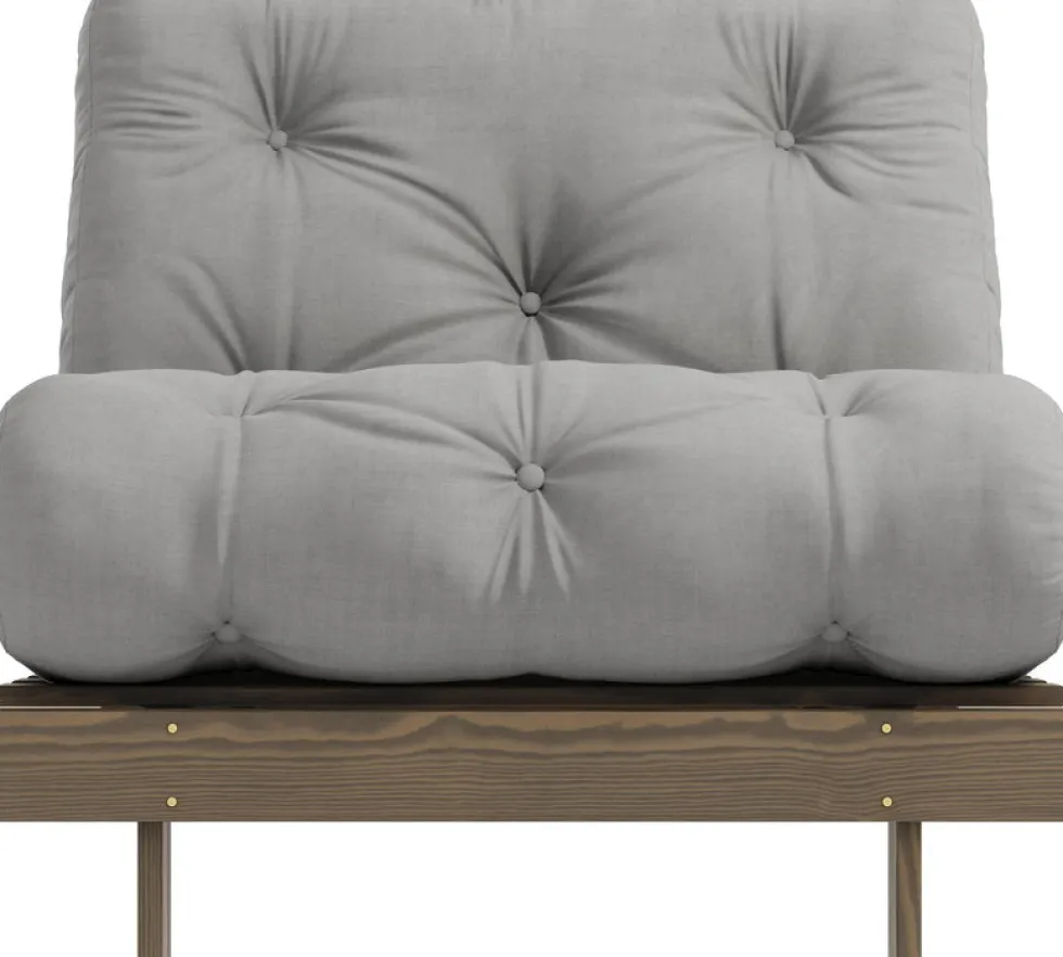 Canapé-lit en pin carob brown et tissu gris 90 x 200 cm Roots - Karup Design