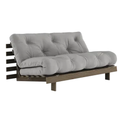 Canapé-lit en pin carob brown et tissu gris 160 x 200 cm Roots - Karup Design