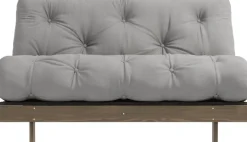 Canapé-lit en pin carob brown et tissu gris 140 x 200 cm Roots - Karup Design