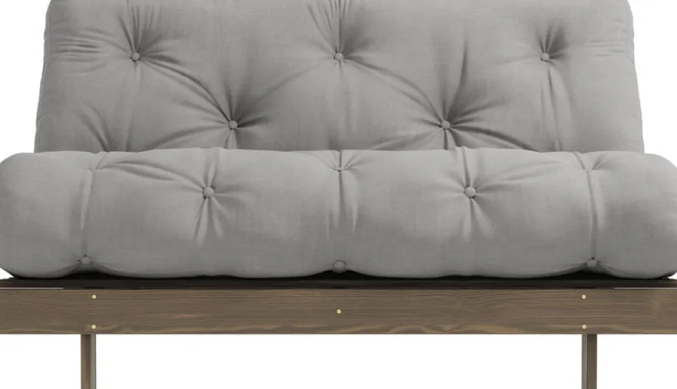 Canapé-lit en pin carob brown et tissu gris 140 x 200 cm Roots - Karup Design