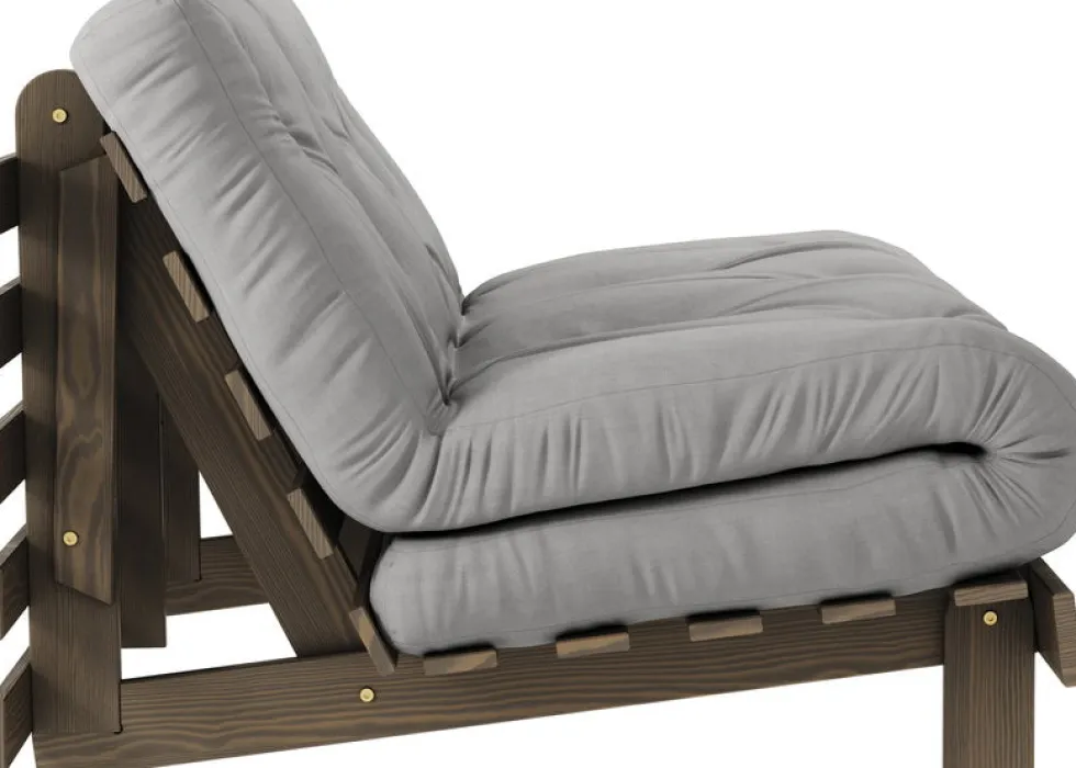Canapé-lit en pin carob brown et tissu gris 140 x 200 cm Roots - Karup Design