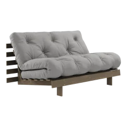 Canapé-lit en pin carob brown et tissu gris 140 x 200 cm Roots - Karup Design