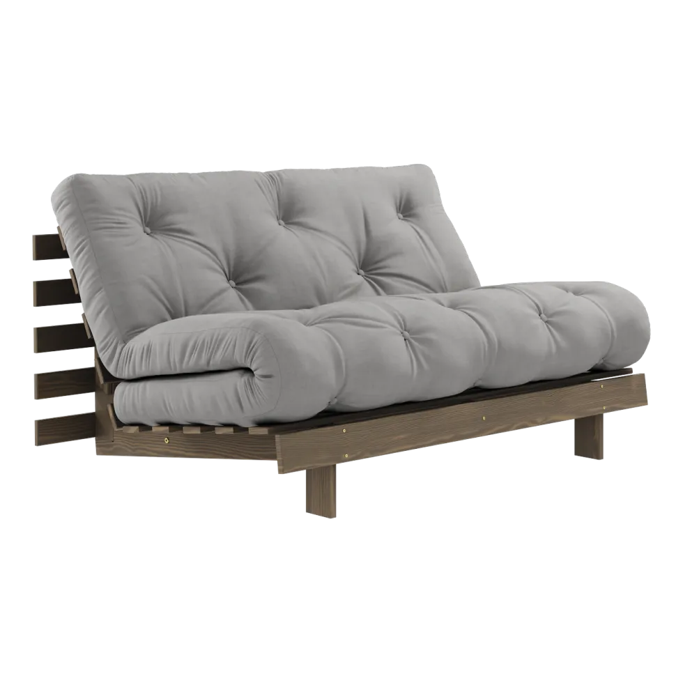 Canapé-lit en pin carob brown et tissu gris 140 x 200 cm Roots - Karup Design