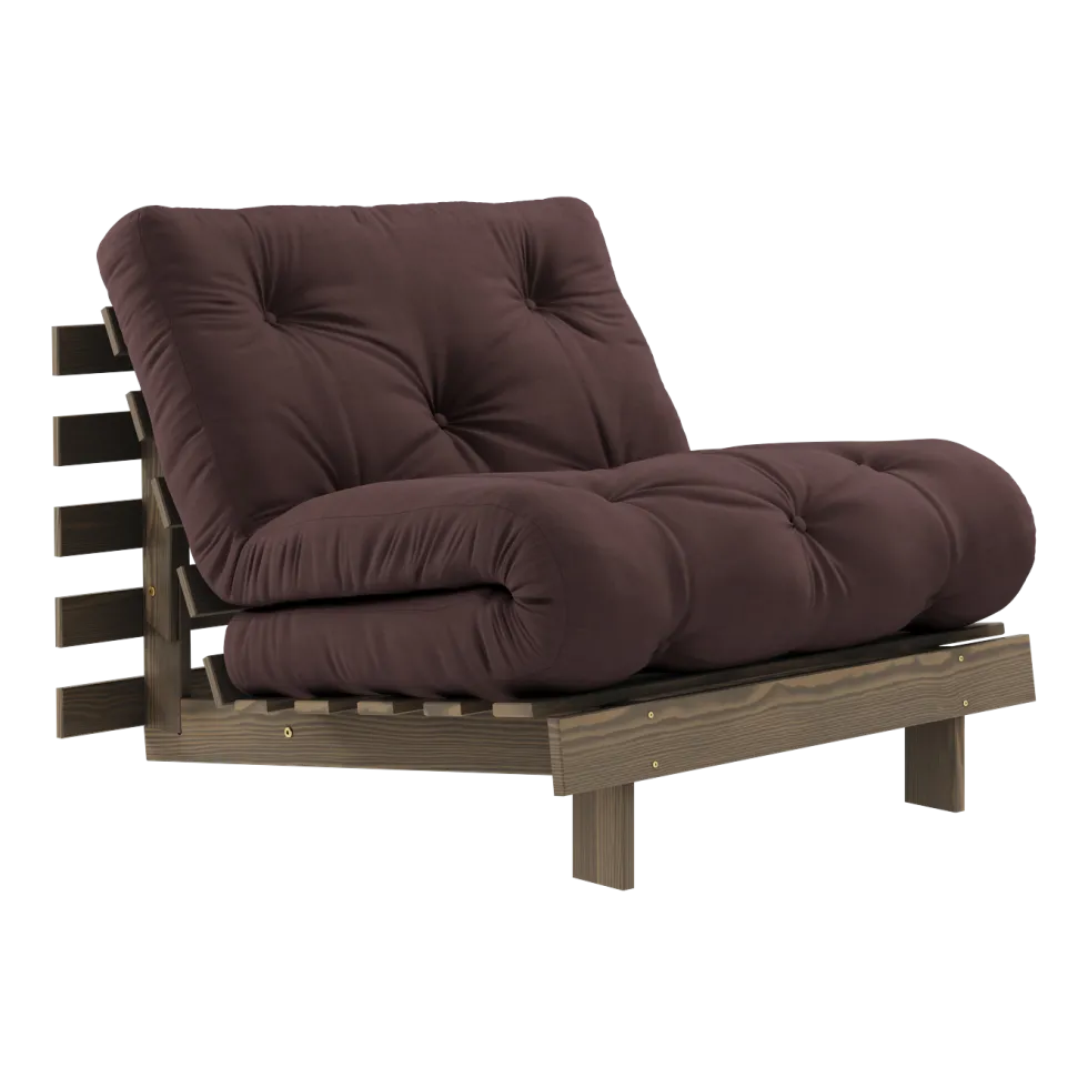 Canapé-lit en pin carob brown et tissu marron 90 x 200 cm Roots - Karup Design