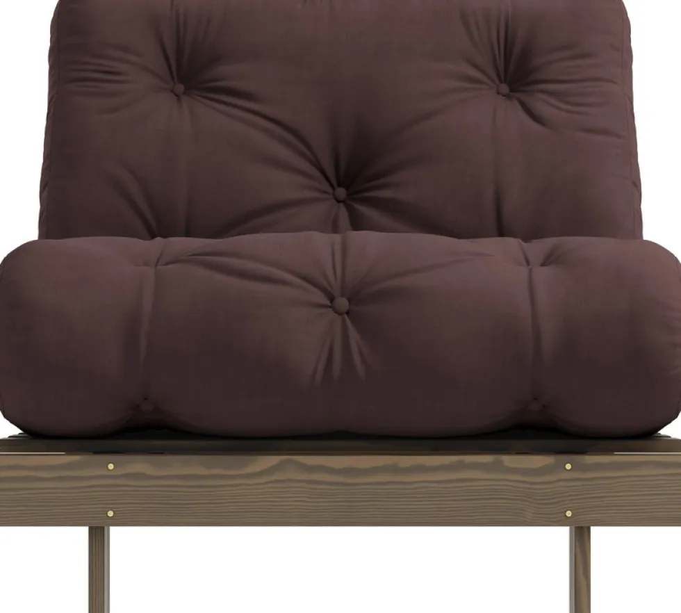 Canapé-lit en pin carob brown et tissu marron 90 x 200 cm Roots - Karup Design