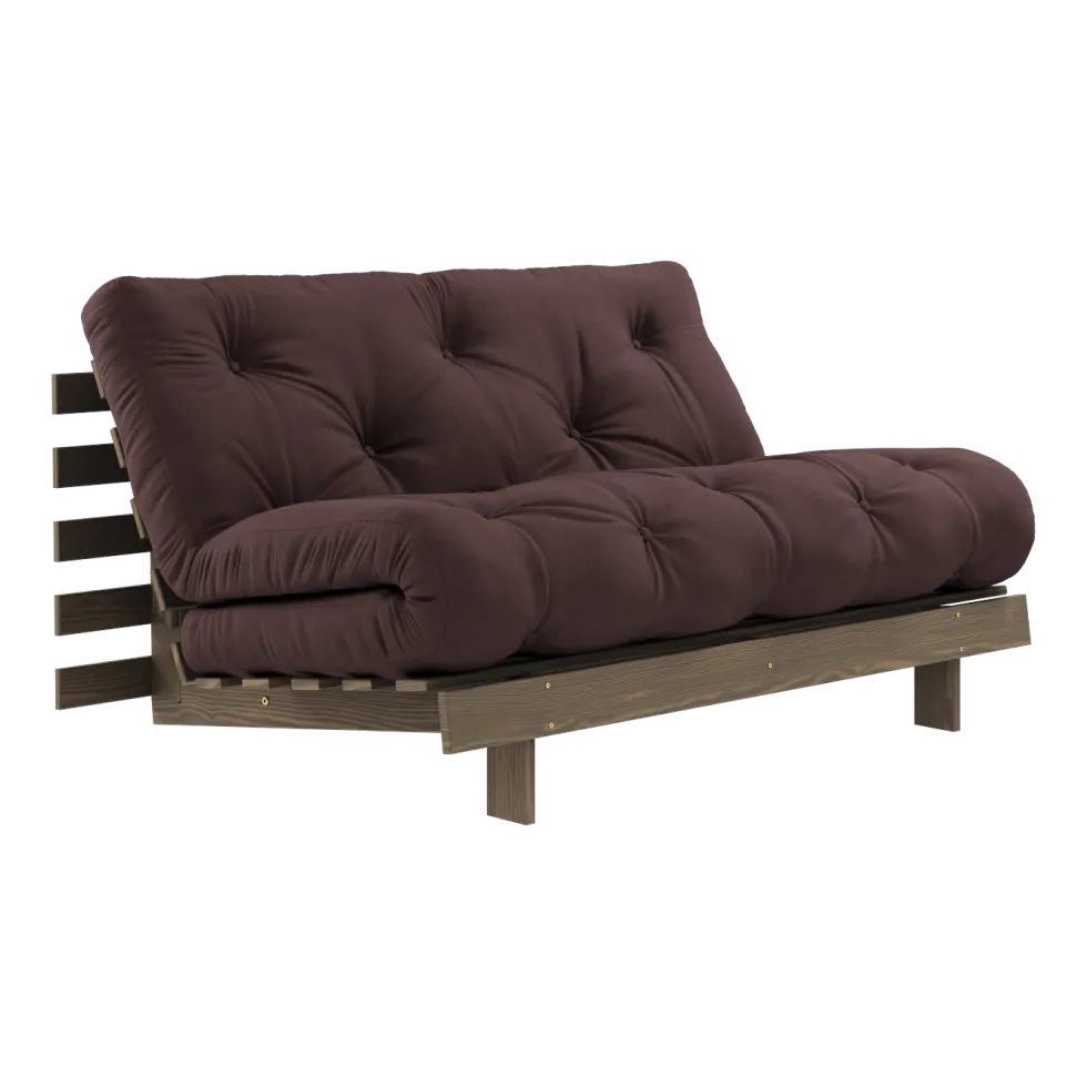 Canapé-lit en pin carob brown et tissu marron 140 x 200 cm Roots - Karup Design