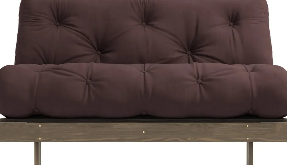 Canapé-lit en pin carob brown et tissu marron 140 x 200 cm Roots - Karup Design