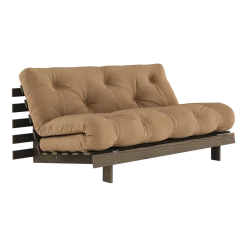 Canapé-lit en pin carob brown et tissu mocca 160 x 200 cm Roots - Karup Design