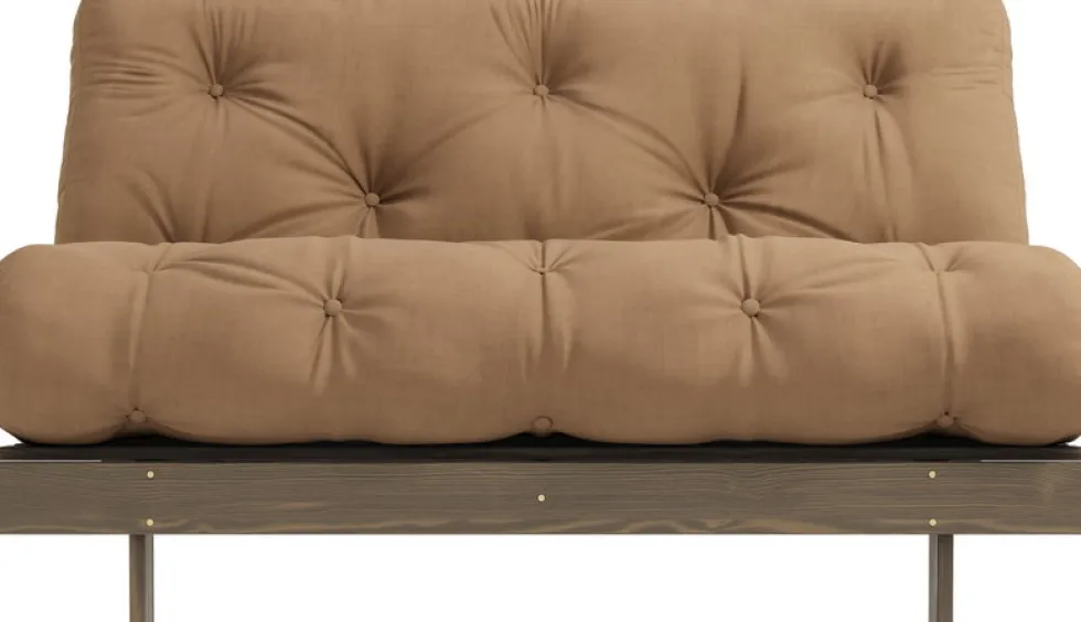 Canapé-lit en pin carob brown et tissu mocca 140 x 200 cm Roots - Karup Design