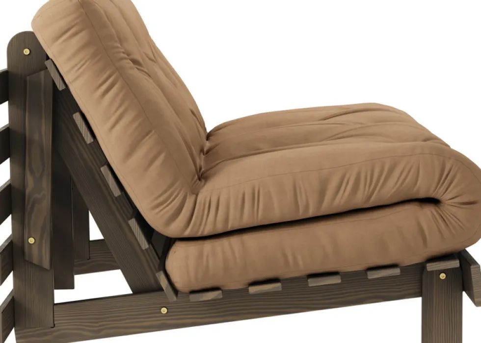 Canapé-lit en pin carob brown et tissu mocca 140 x 200 cm Roots - Karup Design