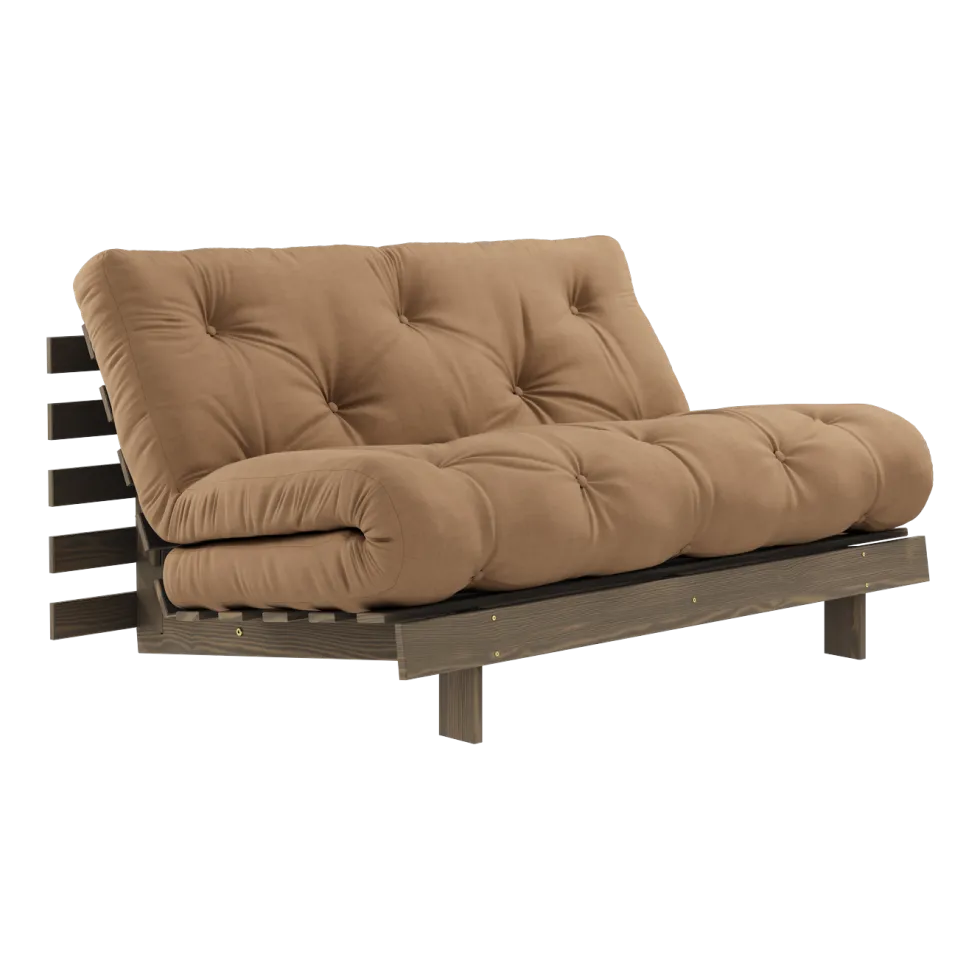 Canapé-lit en pin carob brown et tissu mocca 140 x 200 cm Roots - Karup Design