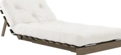 Canapé-lit en pin carob brown et tissu naturel 90 x 200 cm Roots - Karup Design