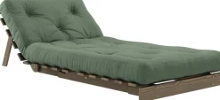 Canapé-lit en pin carob brown et tissu vert olive 90 x 200 cm Roots - Karup Design