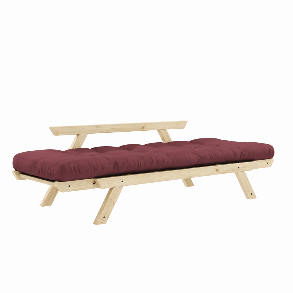 Canapé-lit en pin massif avec accoudoirs et matelas bordeaux 75x200cm Bebop - Karup Design