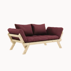 Canapé-lit en pin massif avec accoudoirs et matelas bordeaux 75x200cm Bebop - Karup Design