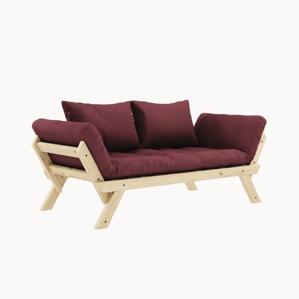 Canapé-lit en pin massif avec accoudoirs et matelas bordeaux 75x200cm Bebop - Karup Design
