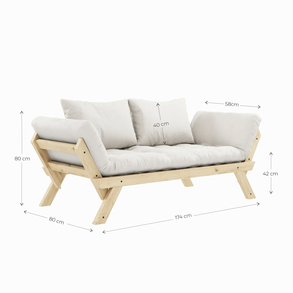 Canapé-lit en pin massif avec accoudoirs et matelas bordeaux 75x200cm Bebop - Karup Design