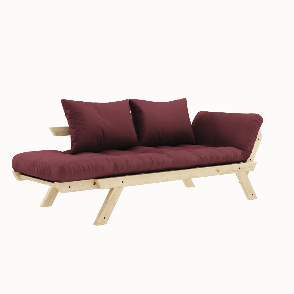 Canapé-lit en pin massif avec accoudoirs et matelas bordeaux 75x200cm Bebop - Karup Design