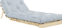 Canapé-lit 1 place en pin et tissu bleu rayé 90x200cm Roots - Karup Design