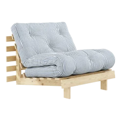 Canapé-lit 1 place en pin et tissu bleu rayé 90x200cm Roots - Karup Design