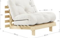 Canapé-lit 1 place en pin laqué foncé et tissu bleu rayé 90x200cm Roots - Karup Design