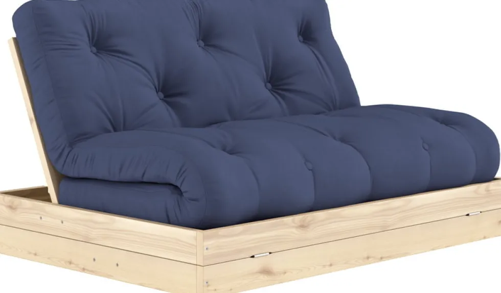 Canapé-lit 2 places en pin et tissu navy 140x200cm Flip Raw - Karup Design