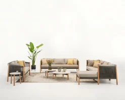 Canapé lounge en teck et corde anthracite 2,5 places Lento - Vincent Sheppard