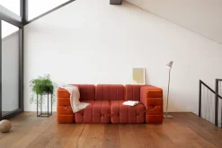 Canapé modulable accoudoirs 2 places en tissu jet gris marron 204x102x68cm Curt - Ambivalenz
