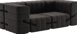 Canapé modulable accoudoirs 2 places en tissu jet gris marron 204x102x68cm Curt - Ambivalenz