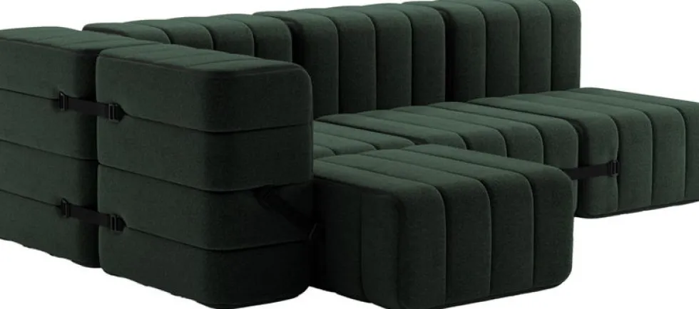 Canapé modulable d'angle en tissu dama vert foncé 238x170x68cm Curt - Ambivalenz