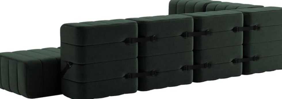 Canapé modulable d'angle en tissu dama vert foncé 306x238x68cm Curt - Ambivalenz