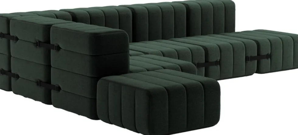 Canapé modulable d'angle en tissu dama vert foncé 306x238x68cm Curt - Ambivalenz