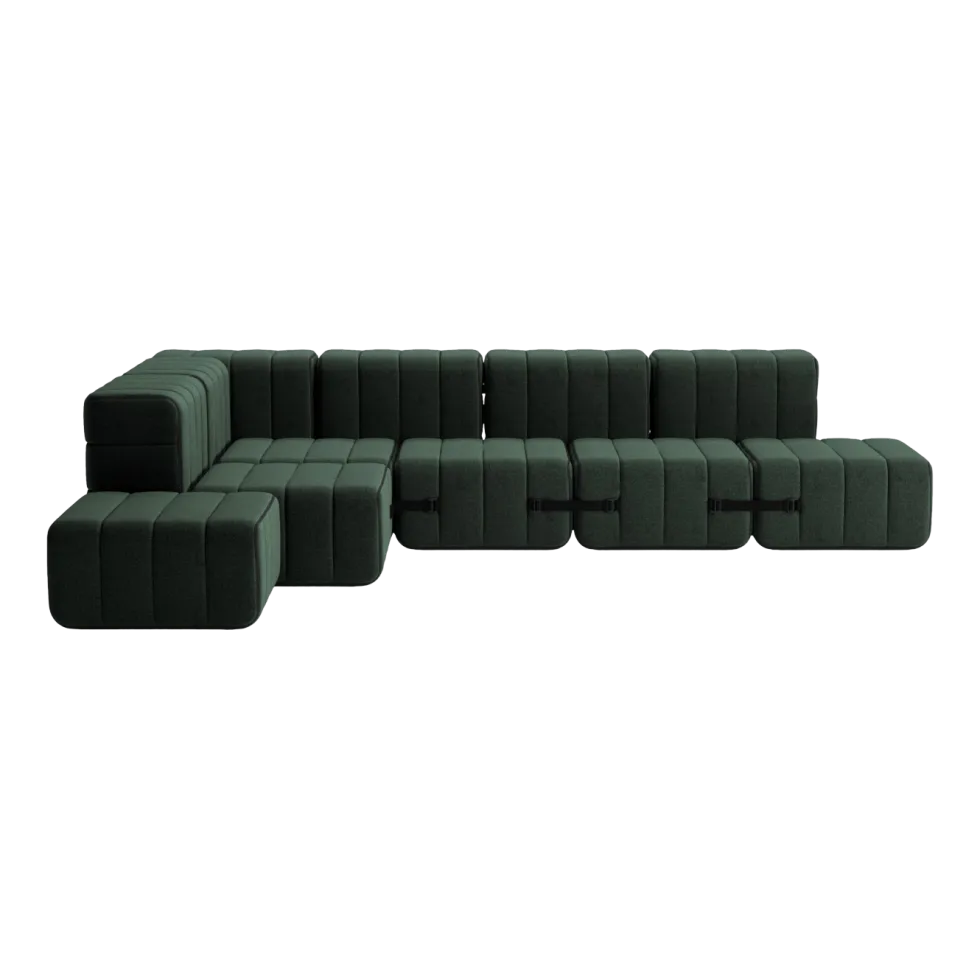 Canapé modulable d'angle en tissu dama vert foncé 306x238x68cm Curt - Ambivalenz