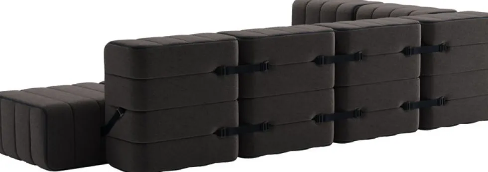 Canapé modulable d'angle en tissu jet gris marron 306x238x68cm Curt - Ambivalenz