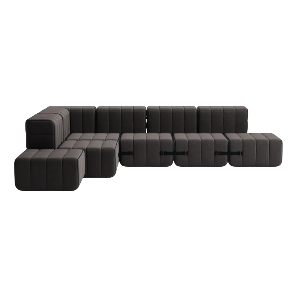 Canapé modulable d'angle en tissu jet gris marron 306x238x68cm Curt - Ambivalenz