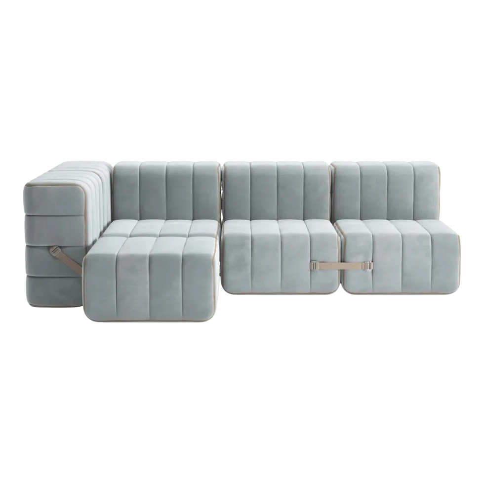 Canapé modulable d'angle en velours barcelone bleu clair 238x170x68cm Curt - Ambivalenz