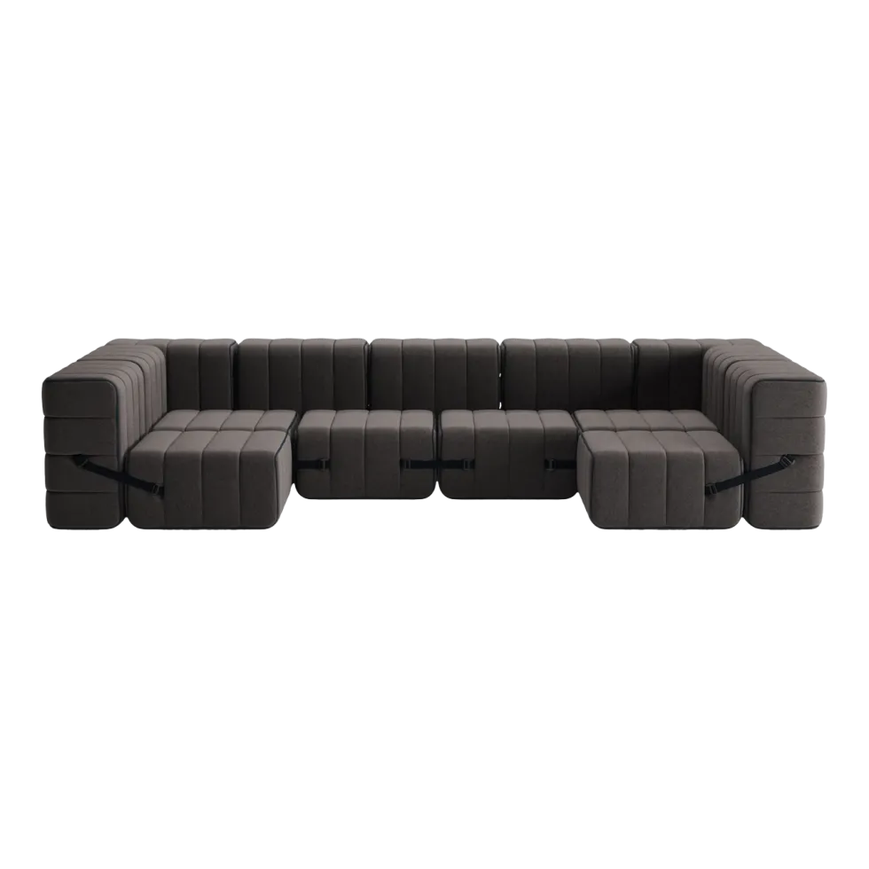 Canapé modulable forme u en tissu jet gris marron 340x170x68cm Curt - Ambivalenz