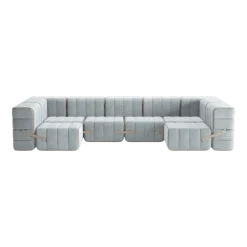 Canapé modulable forme u en velours barcelone bleu clair 340x170x68cm Curt - Ambivalenz